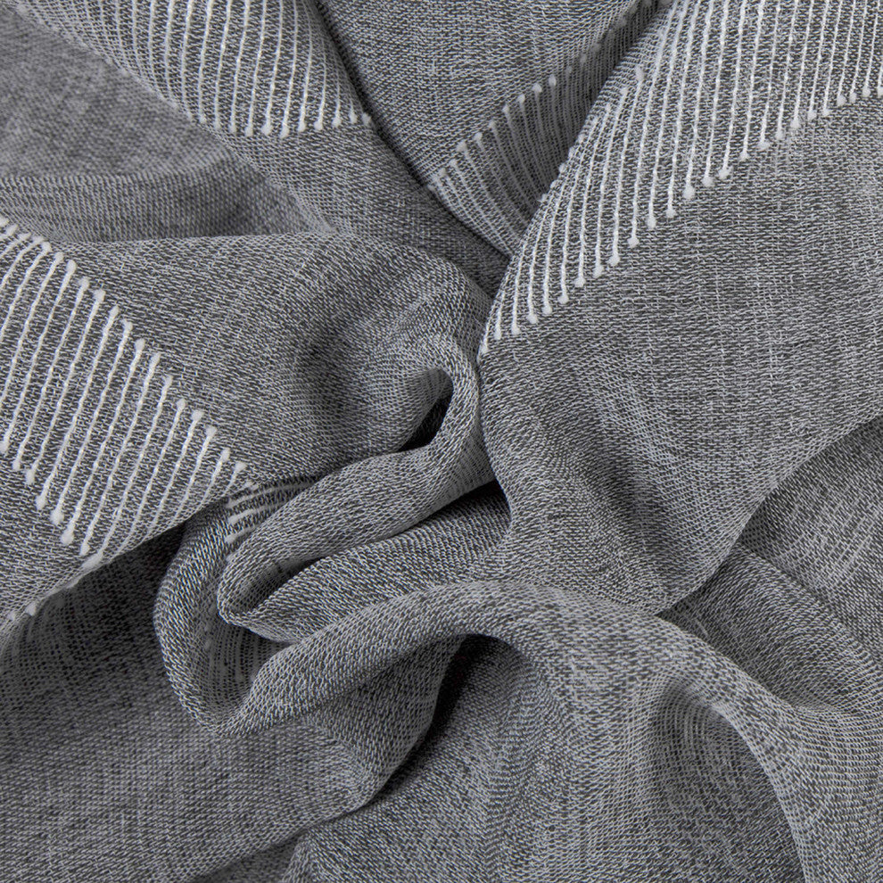 Vega Charcoal Patterned Linen Sheer Fabric Sample, 4Wx4L
