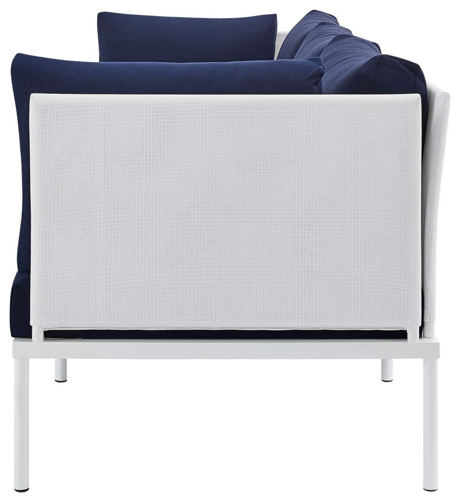 Lounge Sofa, Sunbrella, Aluminum, Metal, White Blue Navy, Modern, Outdoor Patio
