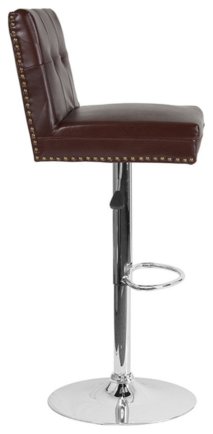 Ravello Contemporary Adjustable Height Barstool, Brown Leather