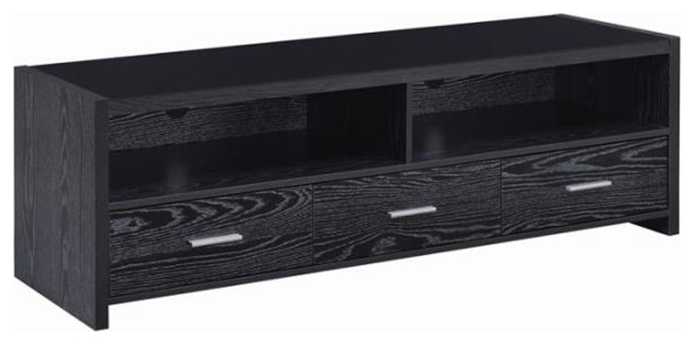 62" TV Console with 3 Drawers, Black Oak