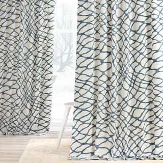 Ellis Printed Cotton Twill Curtain Single Panel, Ellis Blue, 50"x108"