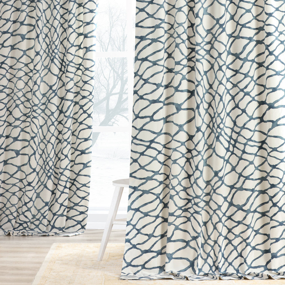 Ellis Printed Cotton Twill Curtain Single Panel, Ellis Blue, 50"x108"