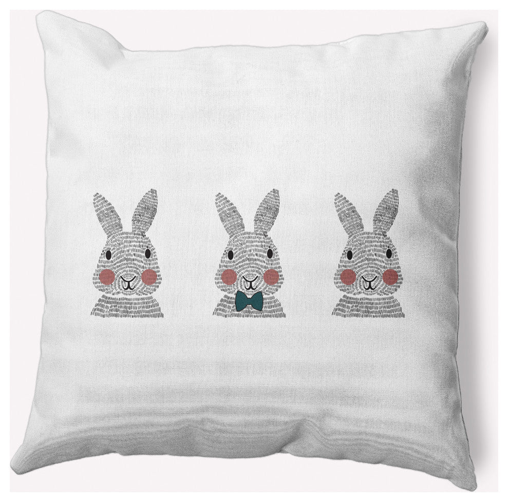 Bunny Triplets Easter Decorative Throw Pillow, Ocean Abyss Green, 16x16"