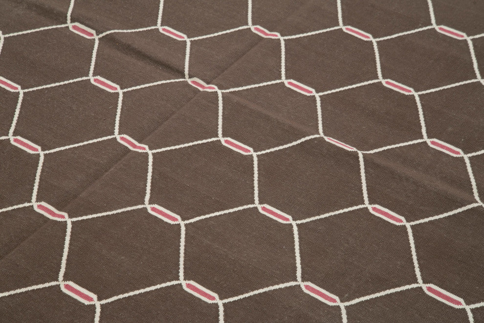 Rug N Carpet - Handmade Wool 6' 3'' x 8' 11'' Modern Design Dhurrie Kilim Rug