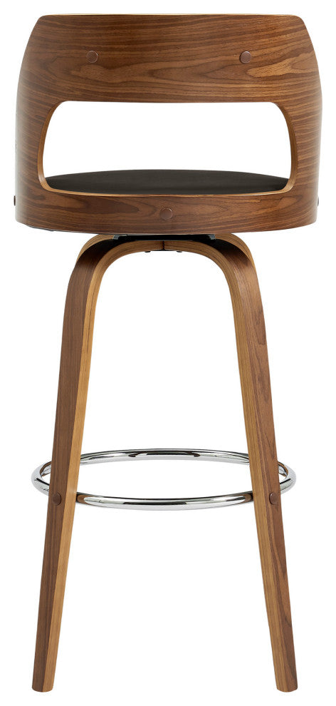 26" Retro Mod Brown Faux Leather and Walnut Swivel Counter Stool