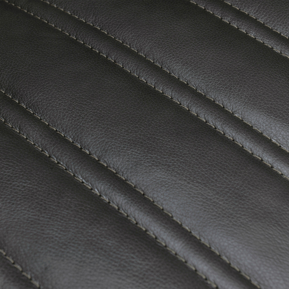 Aries Leather 45-Degree Return Swivel Barrel Chair, Pewter