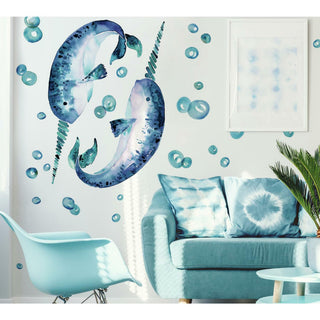 Blue & Aqua Catcoq Narwhal Giant Wall Decals