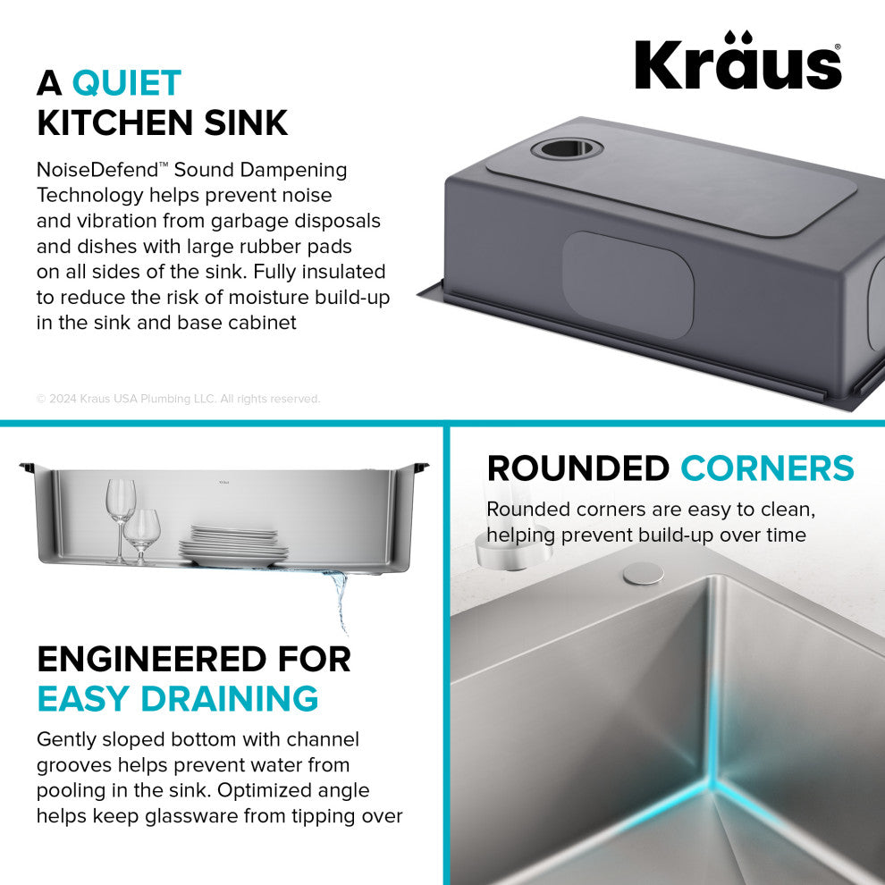 KRAUS Fairlane 33" Drop, / Top Mount 1-Bowl Stainless Steel Kitchen Sink
