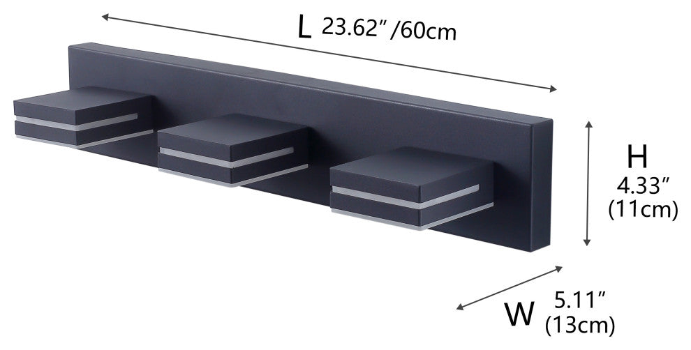 3-Light Wall Light Modern Bathroom Vanity Light, Fine Sand Black