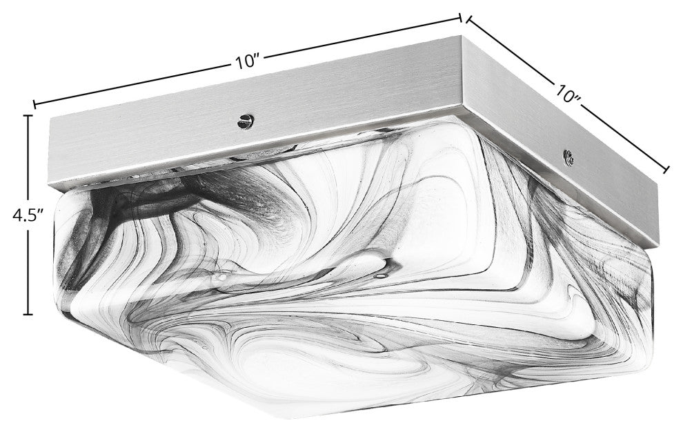 10" 2-Light Flush Mount Light, Brushed Nickel, Onyx Swirl Glass