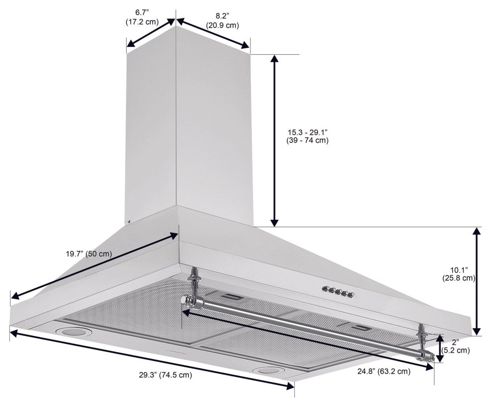 Ancona Convertible 30" Vintage Style Wall Pyramid Range Hood, Stainless Steel