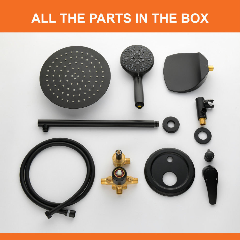 Wellfor Shower Faucet Set, 10" Ceiling Shower Head, Handheld Shower, Tub Spout, Matte Black