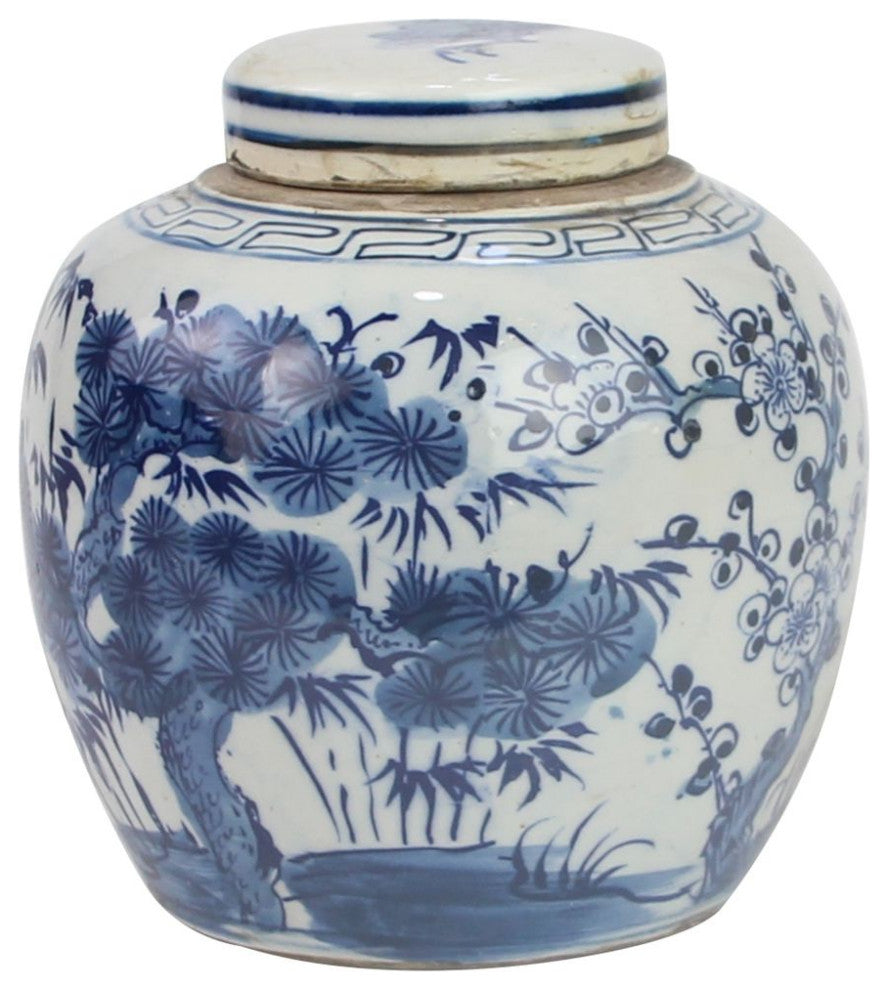 Blue & White Mini Jar Pine Tree
