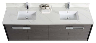 Oakville Wall Mount Bathroom Vanity, Black Coal Oak, 72", Chrome Hardware