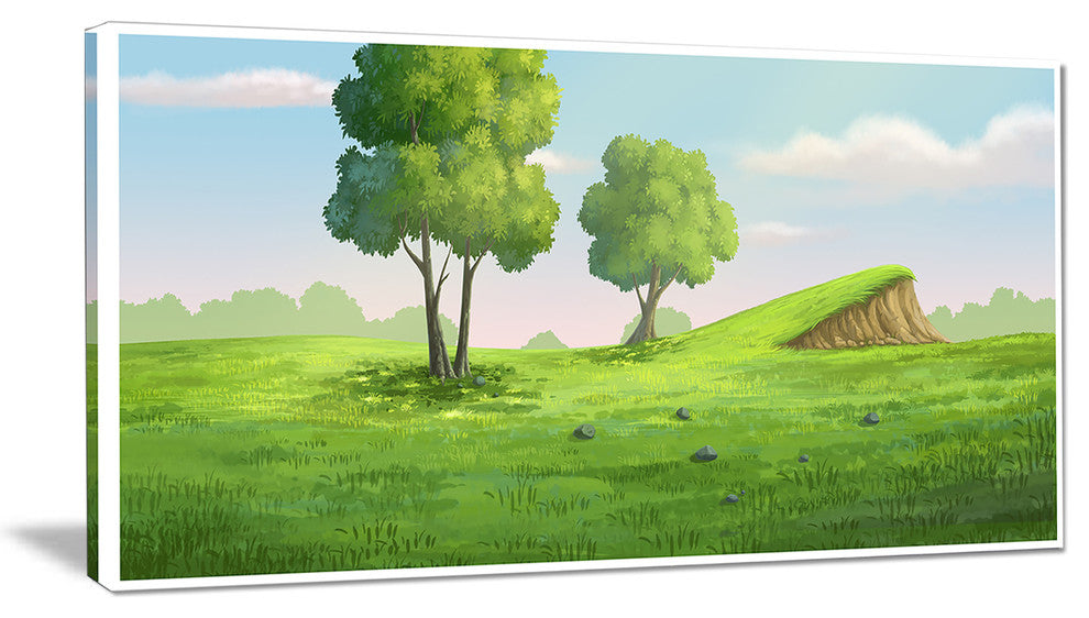 "Green Garden With Mound And Trees" Landscape Wall Art Print, 40"x20"