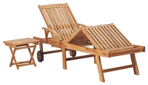 vidaXL Deckchair Patio Lounge Chair Sunbed with Table 2 Pcs Solid Teak Wood