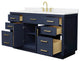 Beckett TK 60" Dark Blue Single Vanity, White Quartz Top, 3-Hole, Gold Trim