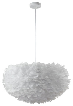 White Iron Ceiling Fixture With Grey Goose Feather, White