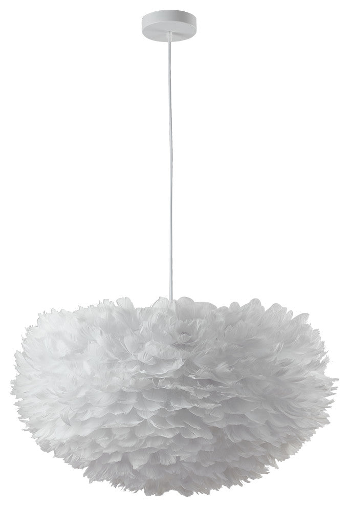 White Iron Ceiling Fixture With Grey Goose Feather, White