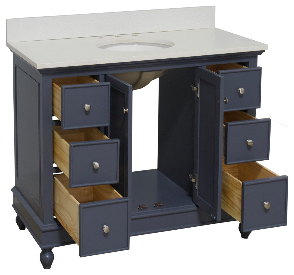 Bella 48" Bathroom Vanity, Marine Gray, Quartz