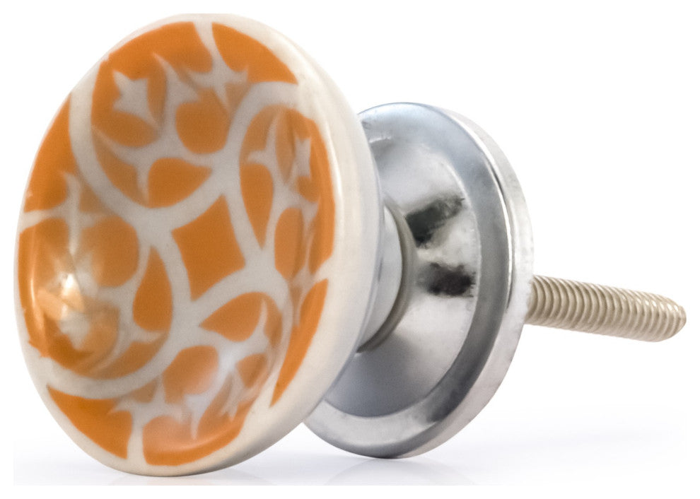 Mascot Hardware Cupbpard Ceramic Knob with Orange Floral Design - Pack of 10