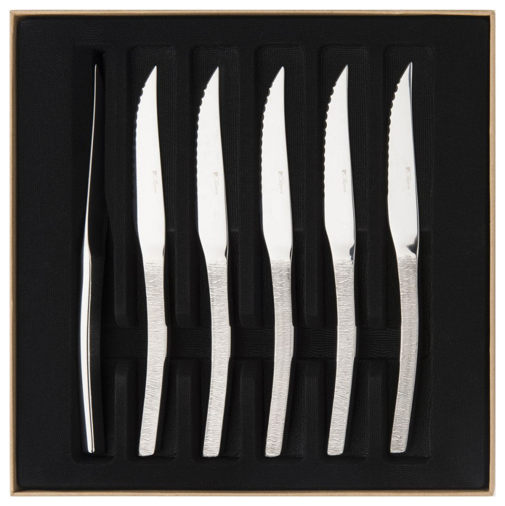 Degrenne Astree Cisele Mirror Finish Gift Box of 6 Steak Knives Serrated