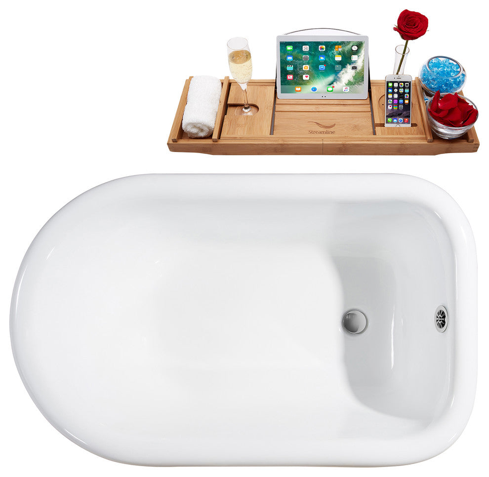 67" Cast Iron R5060GLD-CH Soaking Clawfoot Tub and Tray With External Drain
