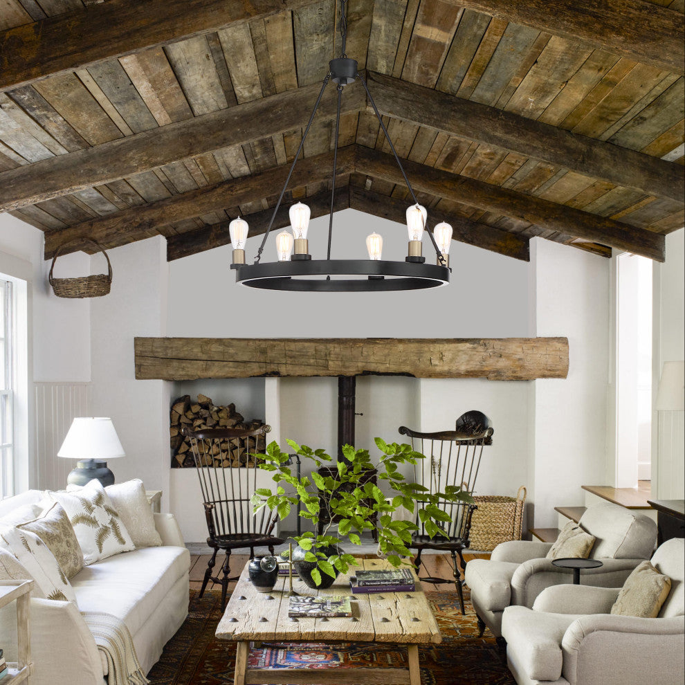 Farmhouse Vintage 6-Light Chandelier, Classic Black