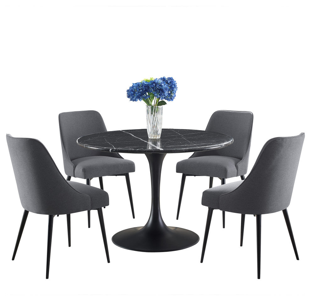 Colfax Black Marquina Marble Dining Set, Charcoal