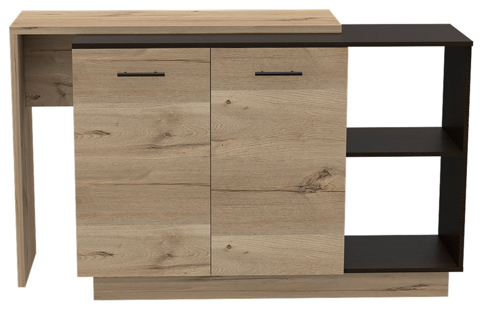 Aspen Kitchen Island with 2 Open Shelves and Drawer, Black/ Light Oak