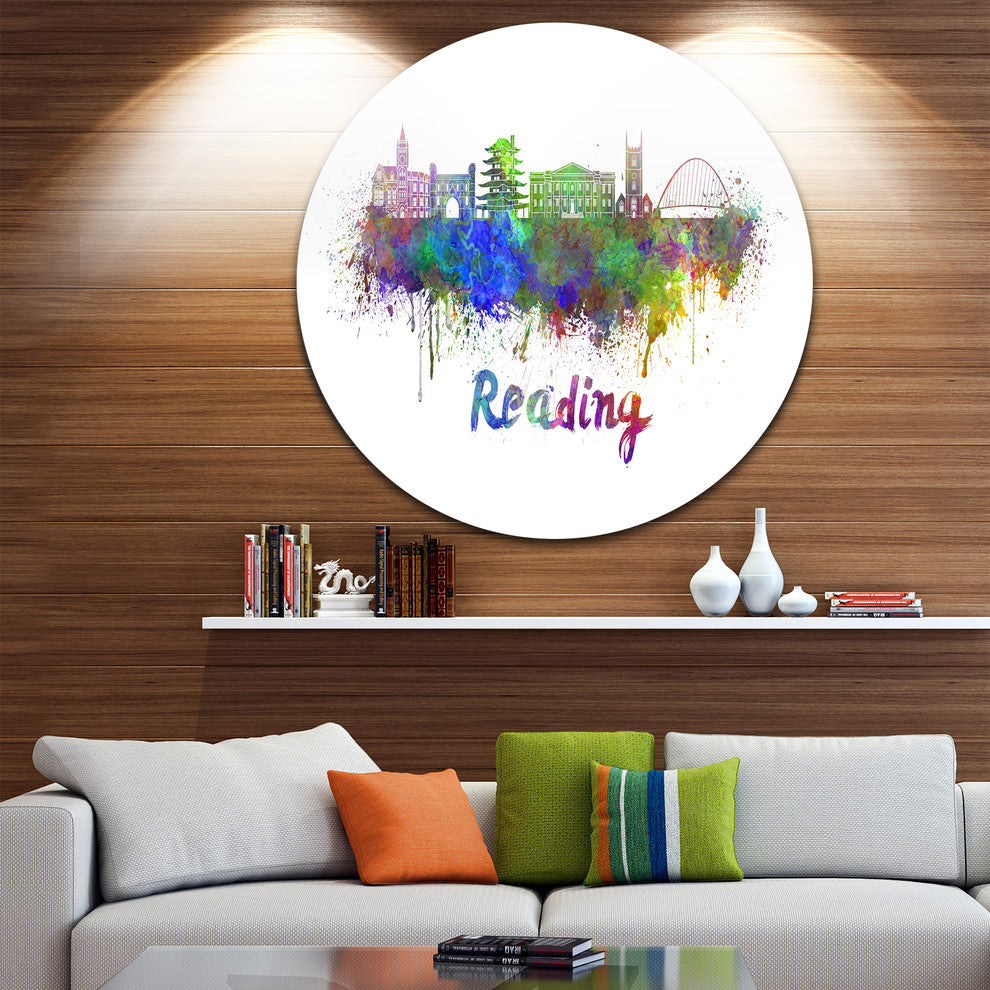 Reading Skyline, Cityscape Round Metal Wall Art, 11"