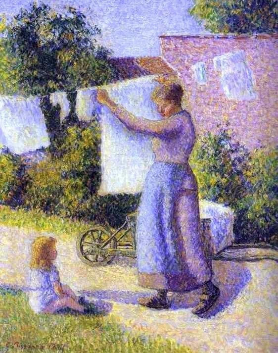 Camille Pissarro Woman Hanging Laundry, 20"x25" Wall Decal Print