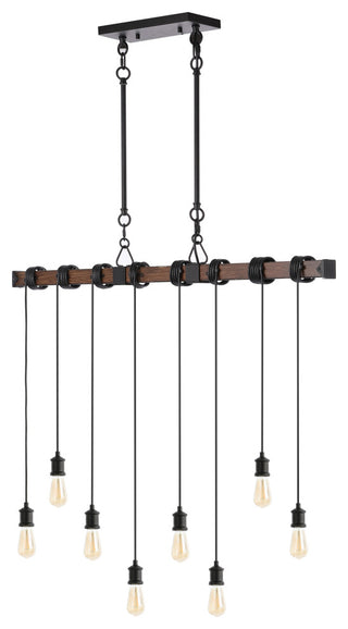 40" 8-Light Driftwood Iron LED Linear Chandelier With Height Adjustable Bulbs