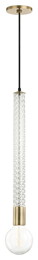 Pippin 1-Light Pendant, Aged Brass Finish and Swirl Glass