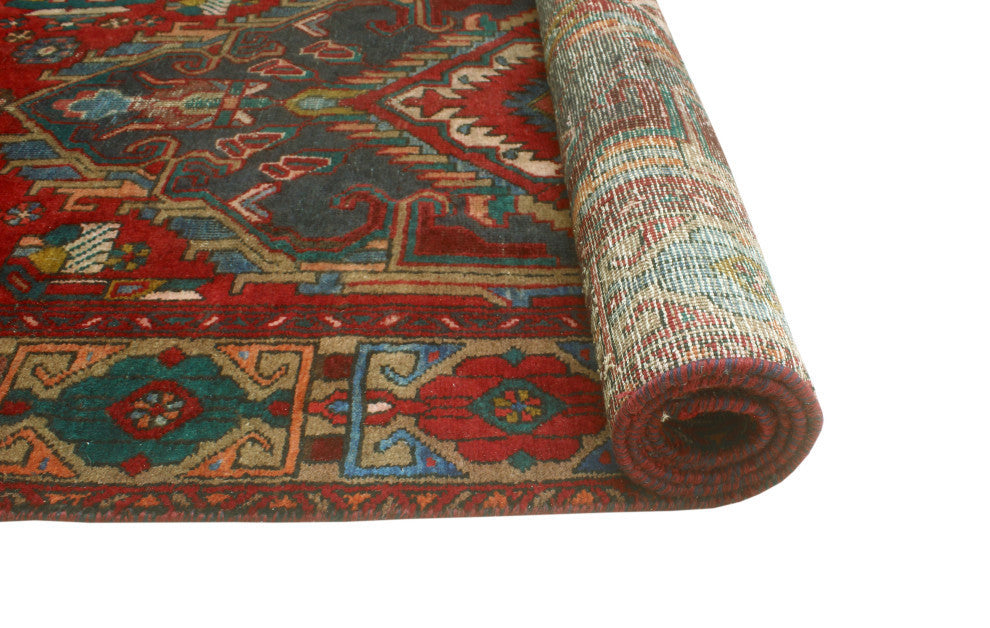 Fine Vintage Distressed Cyrus Red/Navy Runner, 3'9x14'9