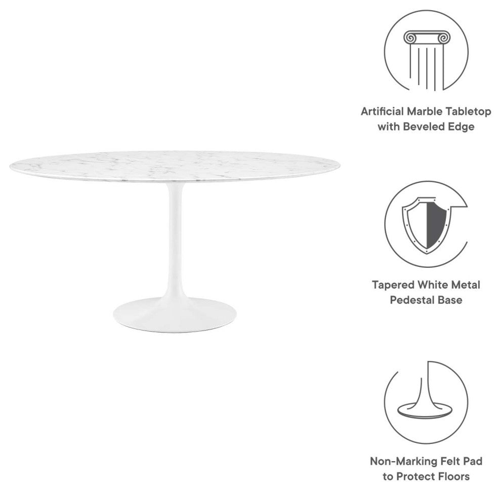 Modway Lippa 60" Round Artificial Marble Dining Table, White