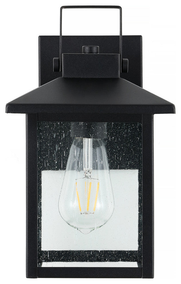 Bungalow 6.75" 1-Light Iron/Seeded Glass RusticOutdoor Lantern, Black, Set of 2