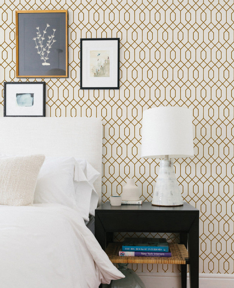 Geometric Hexagon Peel and Stick Vinyl Wallpaper, Gold, 24"w X 60"h