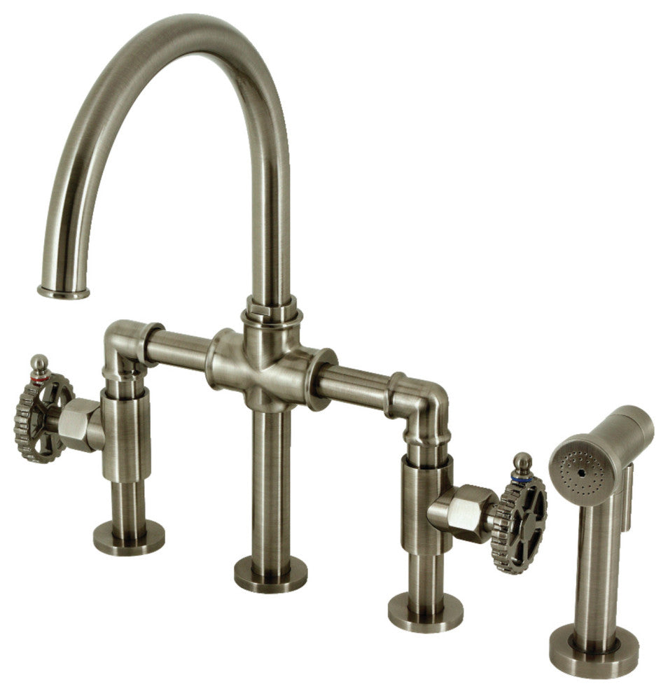 KS2334CG Bridge Kitchen Faucet With Brass Sprayer, Black Stainless