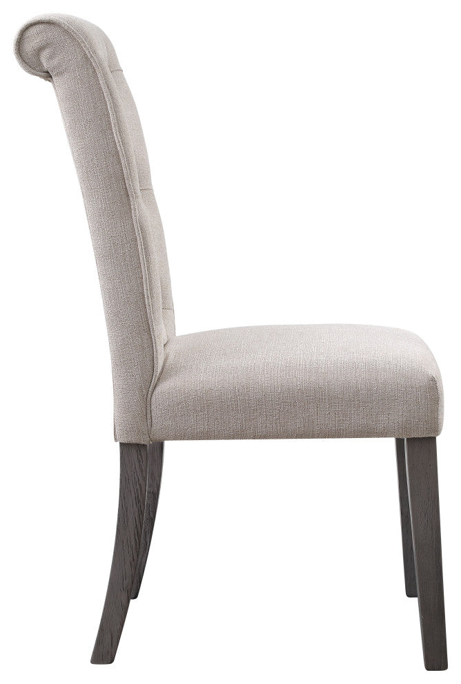 Yabeina Side Chair, Set of 2, Beige Linen and Gray