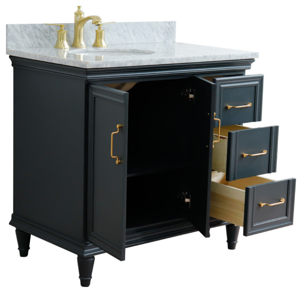 37" Single Vanity, Dark Gray Finish With White Carrara