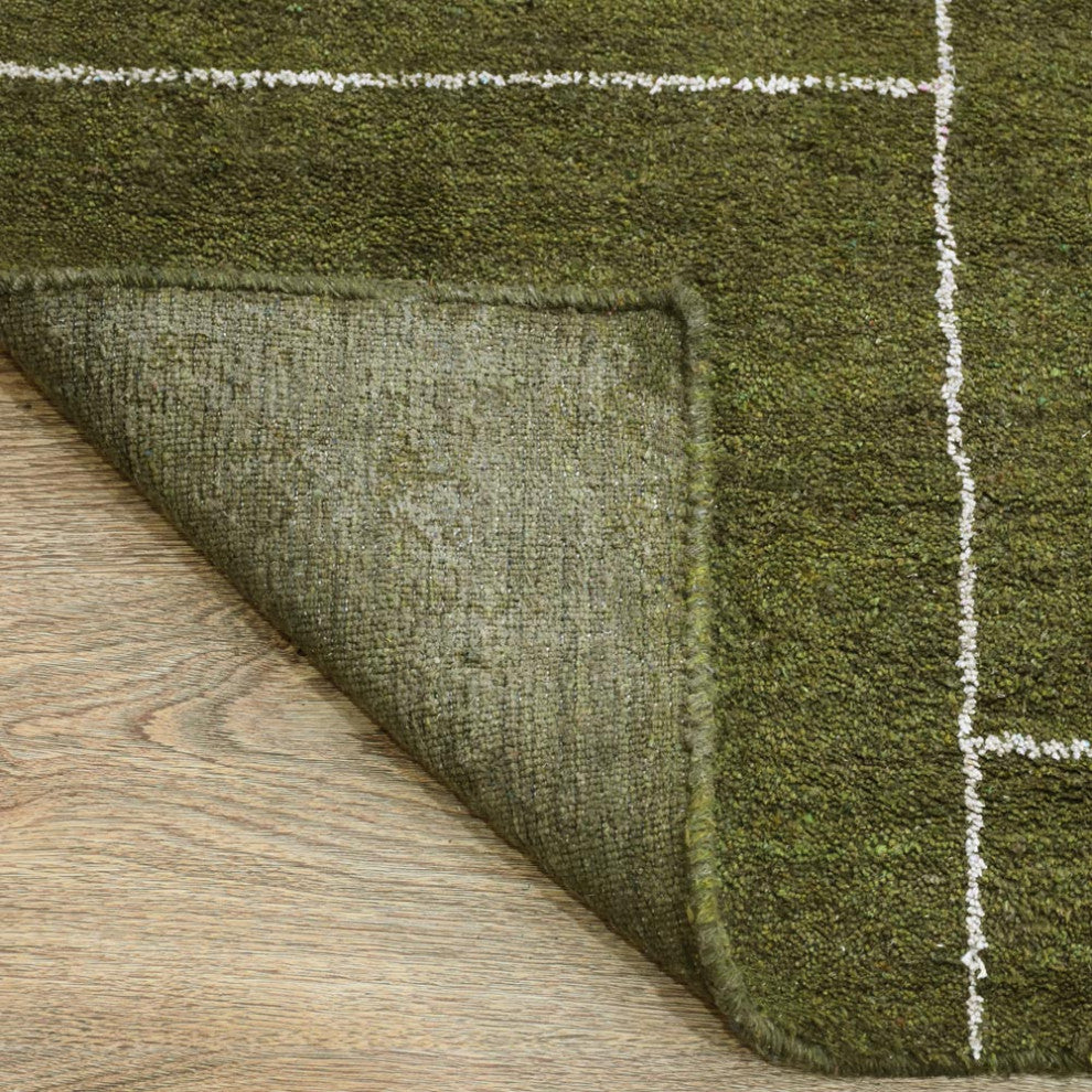 HAND KNOTTED LOOM SILK ECO-FRIENDLY RUGS-9'x12',Rectangle,Green Beige,Geometric