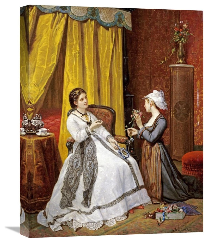 "Flowers For The Lady" Stretched Canvas Giclee by Auguste De Pinelli, 17"x22"