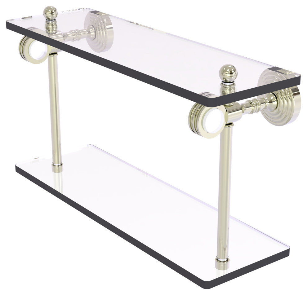 Pacific Grove 16" Two Tiered Glass Shelf with Dotted Accents, Polished Nickel