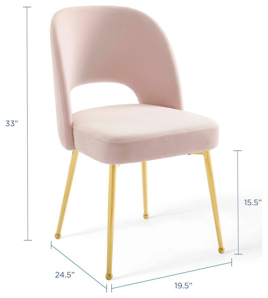 Side Dining Chair, Velvet, Metal, Pink, Modern, Bistro Restaurant Hospitality