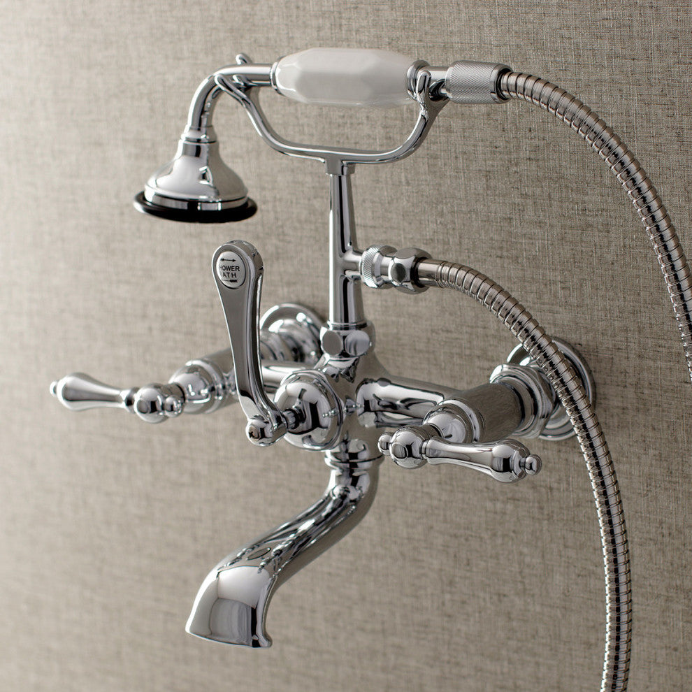 AE551TX-P 7" Wall Mount Tub Faucet with Hand Shower, Polished Chrome