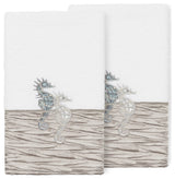 100% Turkish Cotton Sofia 2-Piece Embellished Hand Towel Set, White / Gray