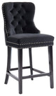 Set of 2 Modern Velvet & Solid Wood Counter Stool in Black