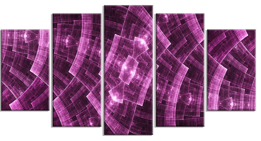 Purple Metal Protective Grids, Contemporary Wall Art Canvas, 60"x32", 5 Panels