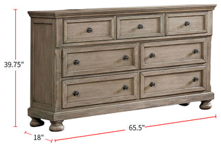 7 Drawers Wooden Dresser With Bun Feet Design, Gray